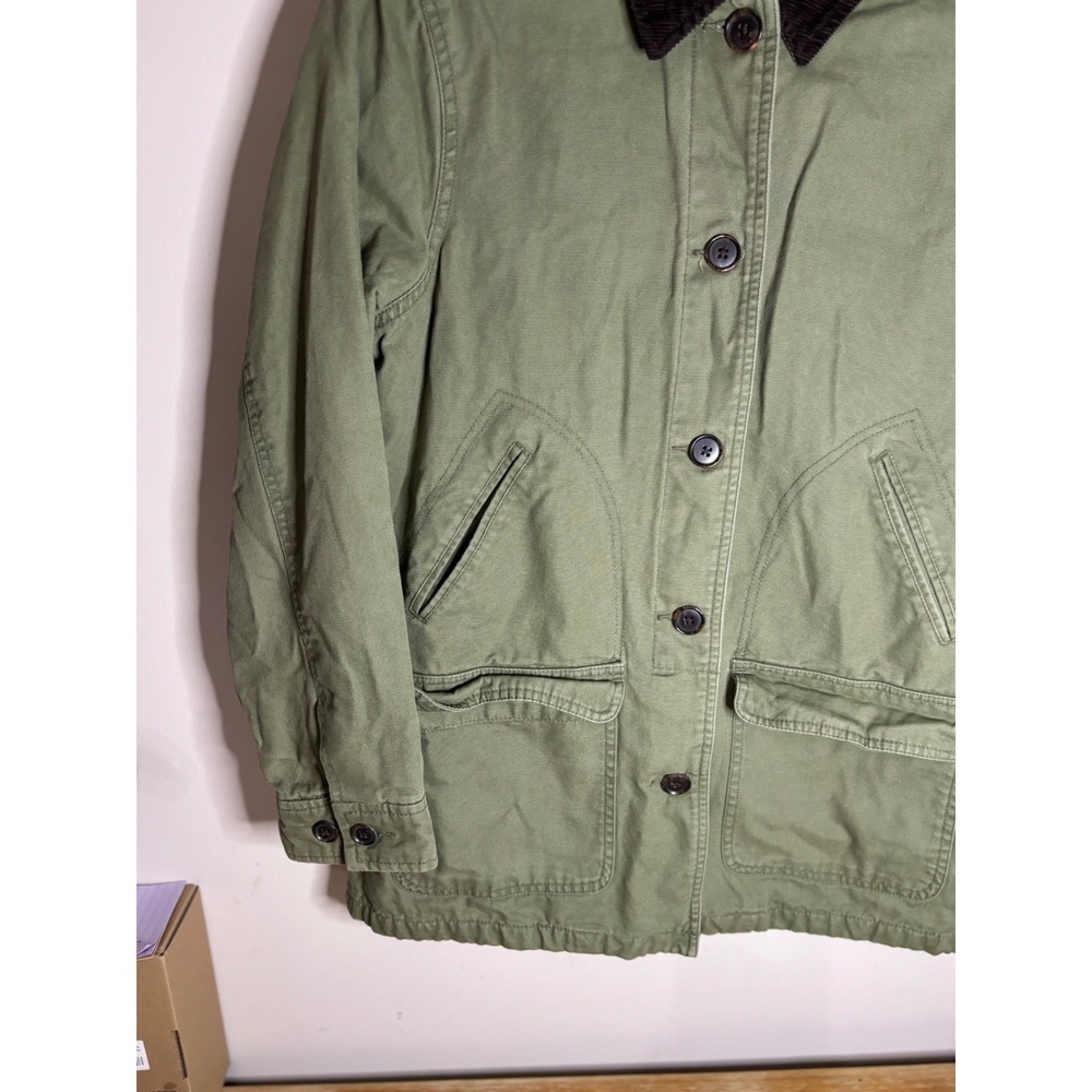 Lands' End Women's Olive Green Canvas Barn Jacket Corduroy Collar Plaid Lined Sm - Picture 3 of 8